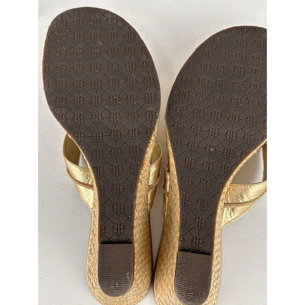 LILLY PULITZER WOMEN'S MCKIM GOLD LEATHER Woven Wedge Thong Slide Sandal 7.5 - Picture 7 of 9